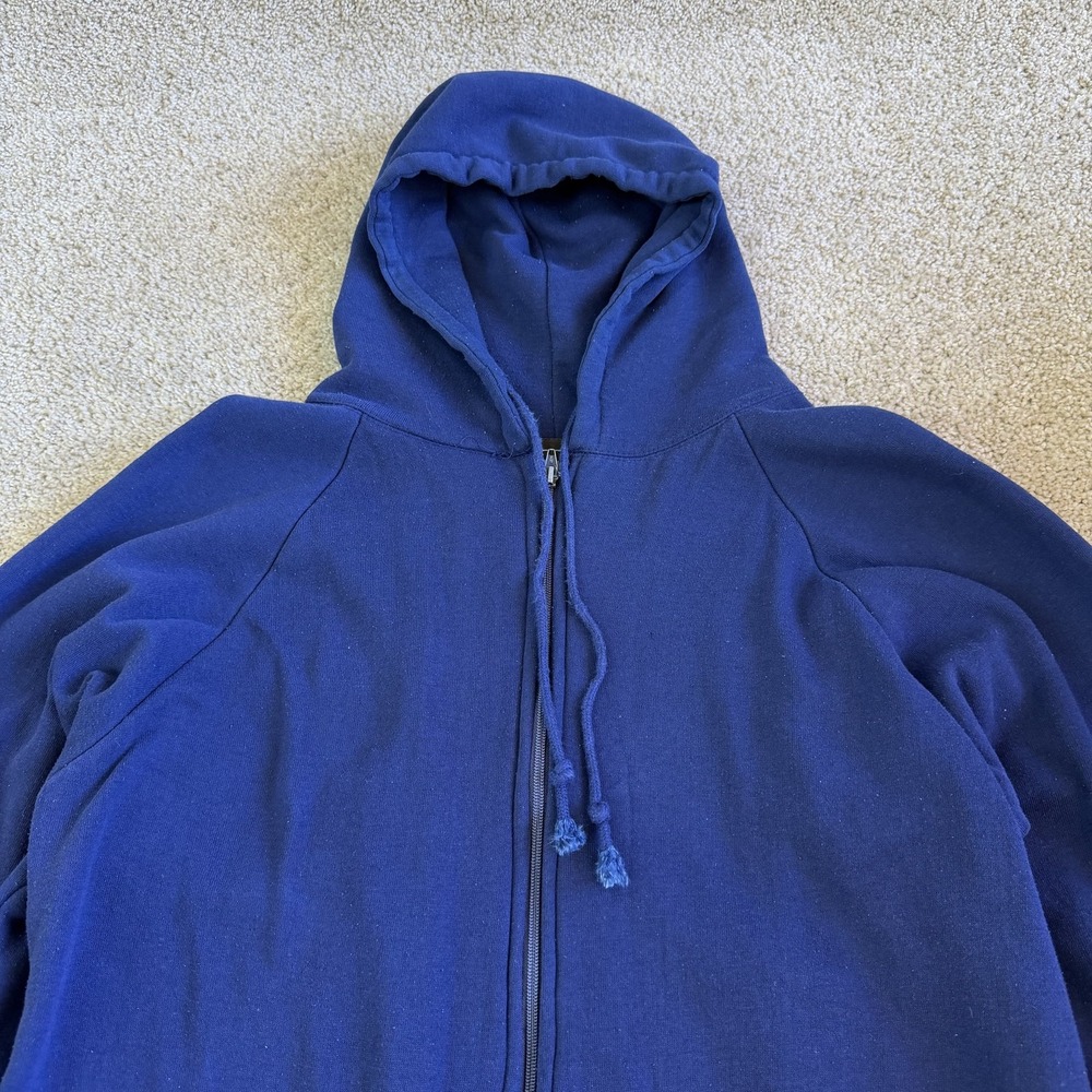 Vintage OMNII LTD Hoodie Mens XL Blue Knit Thermal Lined Zip Hooded Sweatshirt